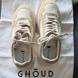 Italian Brand Ghoud Beige and Cream Sneakers with Gold Glitter